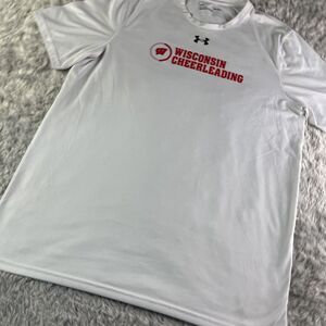 Wisconsin Badgers Shirt Mens Medium White Red Under Armour Performance Bucky UW
